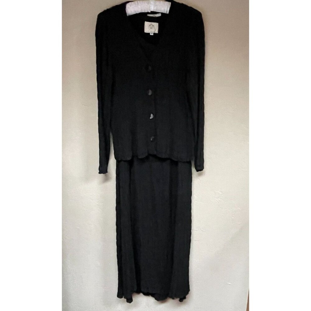 VTG MZM Sport Women's Black Long Sleeve Cardi Sleeveless Maxi Dress Set Stretch